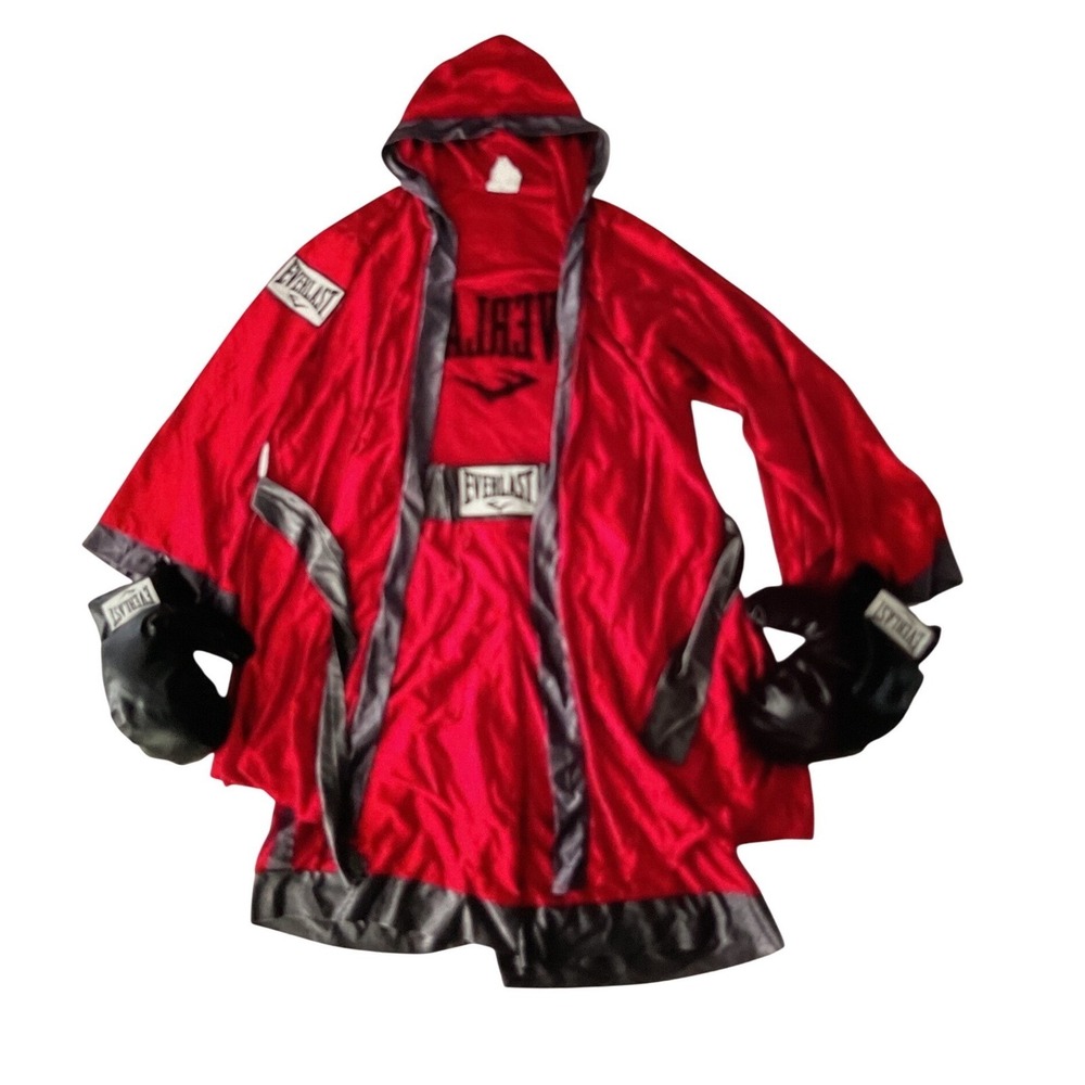 Everlast Boxing Costume Adult Medium Red Hooded Robe Short Gloves Set ( no tie)
